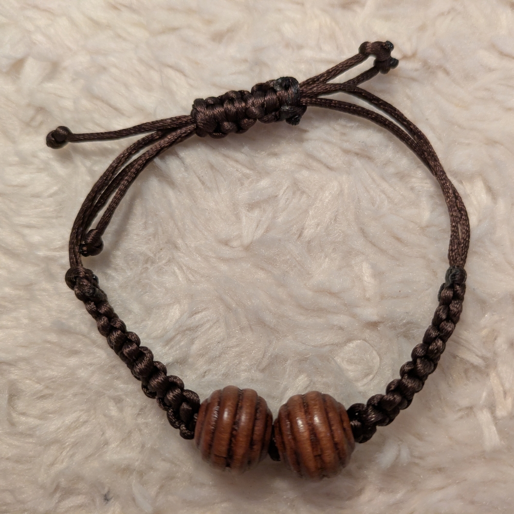 Bracelet -Brown Braided Bracelet with handmade Wooden Beads Macrame